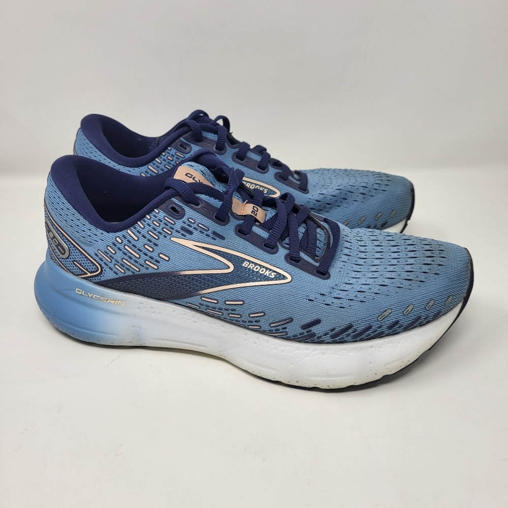 Women Brooks Size 8 Glycerin‎ 20 running shoe Blissful Blue Peach White Sneakers